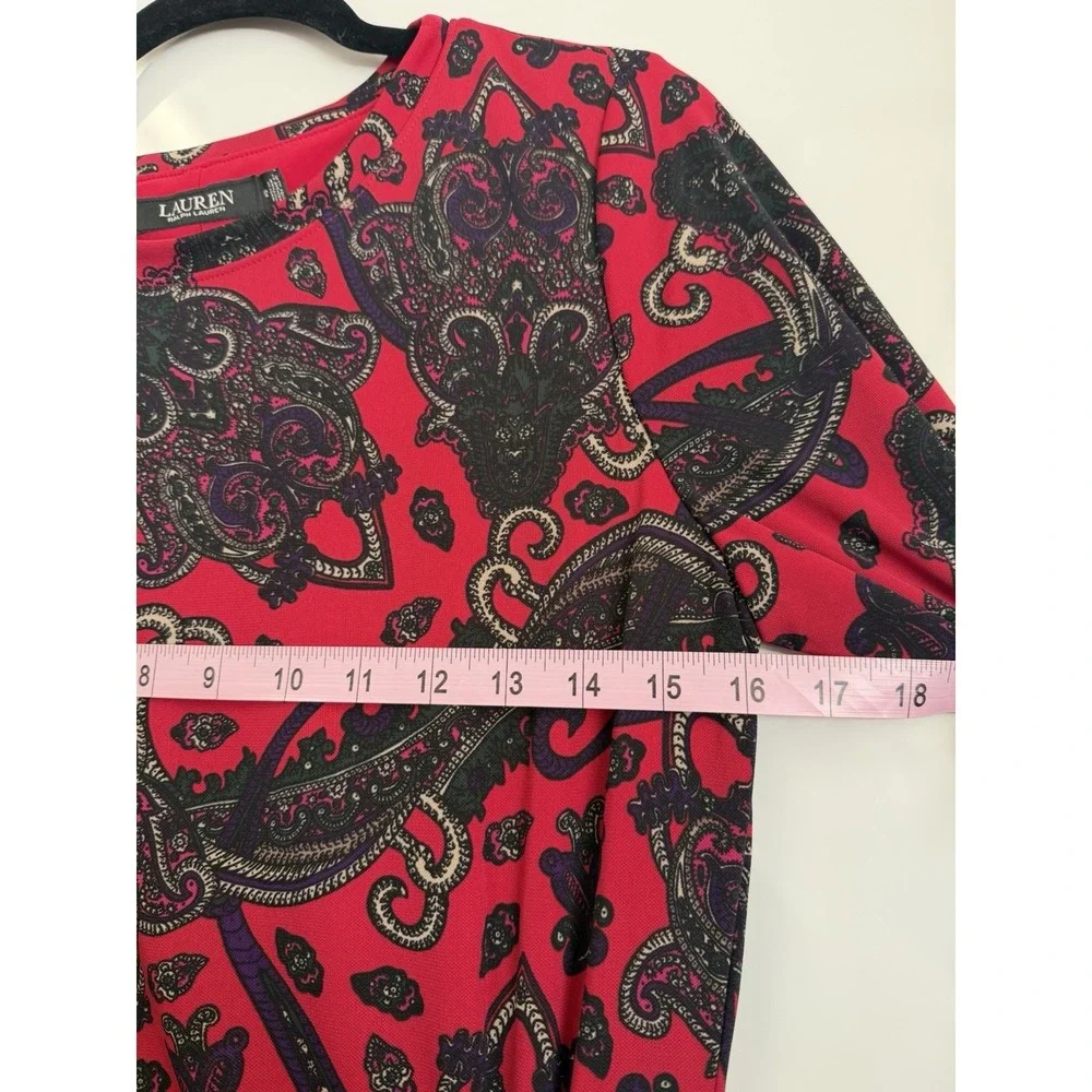 Ralph Lauren Timeless Sophisticated Paisley Twist-Front Red Blck Sheath Dress 10